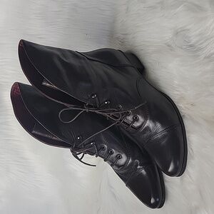 REGARDE LE CIEL Brown Victorian Retro Lace Up Equestrian Block Heel Boots 7.5